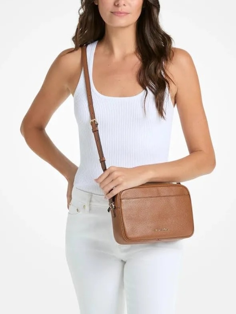 Michael Kors Tan Pebbled Leather Crossbody Camera Bag